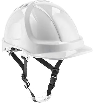 Högert Technik Casque de Protection PLONER Blanc uni | Casque de Protection pour Ouvrier du bâtiment | en 397 | réglable avec Un Bouton | Trous d'aération | Bandeau Anti-Transpiration | Protection UV