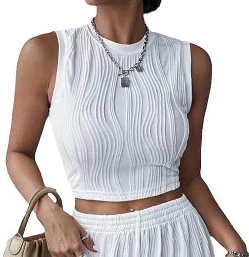 Haibang Canotta Donna Elegante Estive Tank Top Senza Maniche Sexy Slim Fit Crop Top Testurizzato Canottiera Base Aderente Sottogiacca Moda T-Shirt Casual Business Camicette