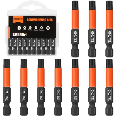 BAIDETS Pro T40 Schrauber Bit Set - Schraubendreher Torx 10 Stück, 50mm Länge, 1/4 Sechskantschaft Bit-Sortiment, mit Spender-Box