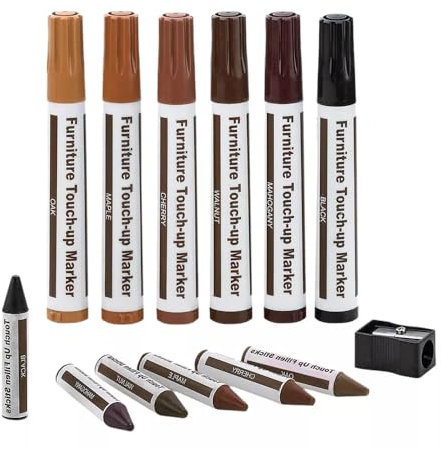 Sarini Kit per la Riparazione di mobili Pennarelli per Legno Bastoncini di Cera per Macchie,Graffi,Pavimenti,tavoli,scrivanie,colonne del Letto,ritocchi e coperture,Multicolore