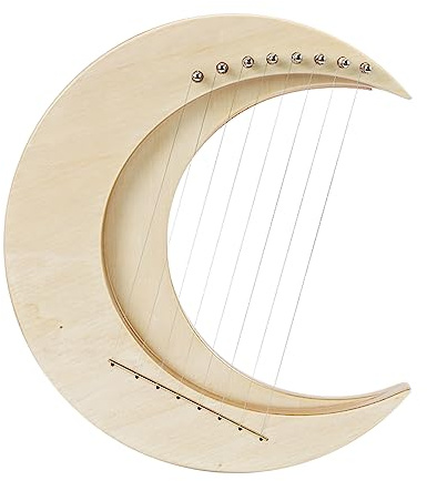 Lyre Harp, Portable Harp Strings Instrument, Wooden Harp, with Tuning Wrench Spare String Anti Slip Pad String Column Cover Wood Chips,Moon Shape (Wood Color & 8 Strings)