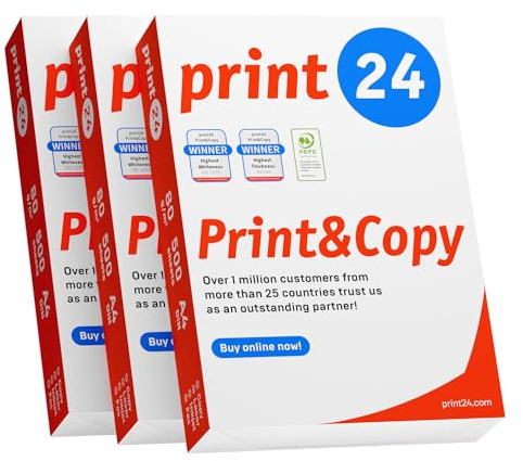 print24 Druckerpapier Kopierpapier 1500 Blatt 3 x 500 A4 80g Premium Hochweiß CIE 160 Testsieger PEFC Umweltzertifikat
