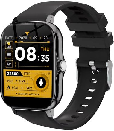 ALCENTIS Nouveauté Montre Connectée Sport avec Écran rectangulaire Bords arrondis, Bracelet Silicone Noir, Compatible système Android et iOS