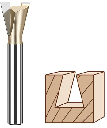 HUHAO Dovetail Router Bit 1/2 Shank 1/4 Dia Tungsten Carbide 14 Degree Dovetail Joint Joinery Bit Half-Blind Through Dovetail Bits for Drawer Cabinet Box Joints Making Woodworking