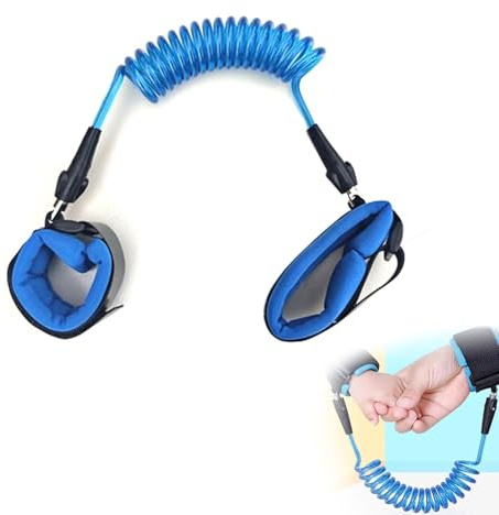 Cinturón antipérdida para bebé, correa de muñeca antipérdida de 2,5 m, para niños, giratoria 360°, cuerda de alambre elástica para niños, para viajes al aire libre (azul)