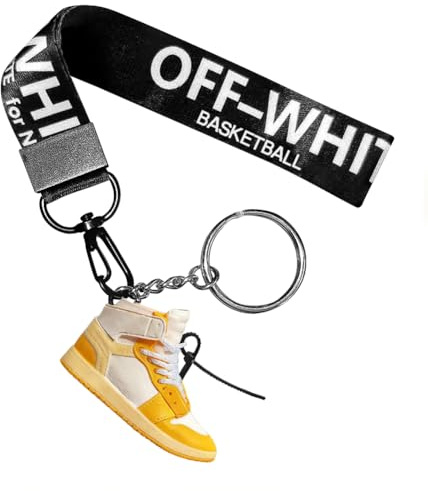 Porte-clés élégant en forme de baskets 3D avec cordon de poignet, cadeau unique pour les fans de basket-ball, enfants, hommes et femmes, Jaune-ow, M
