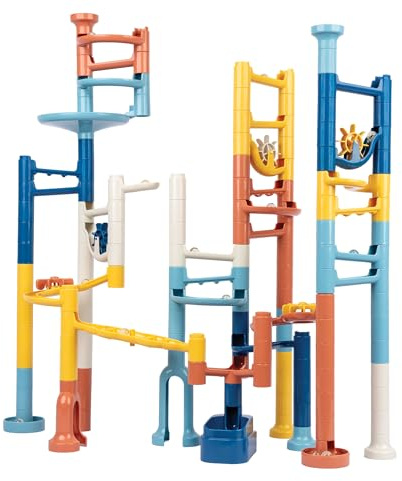MindWare Marble Run – Neutral Colors | 103-Piece Marble Run Set with 20 Marbles | STEM Construction Toy for Kids