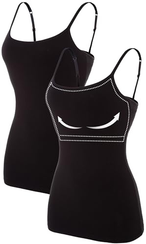 ATTRACO Womens Camisoles with Shelf Bra Spaghetti Straps Tank Tops Pack Black XL