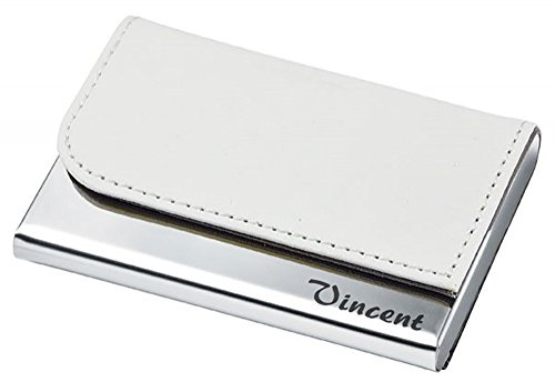 Etui à cartes de visite gravé prénom avec rabat simili cuir (Blanc)