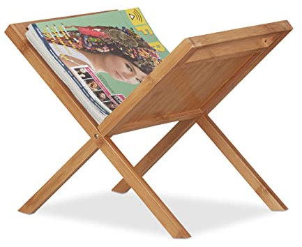 Relaxdays Bamboo Magazine Holder, Newspaper Rack with Handles, Compact, Freestanding, DIN A4 and A5, Natural