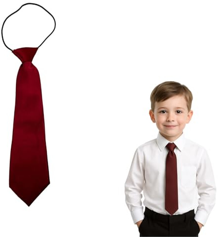 The Tie Co barn satin elastisk slips – enfärgad förknutna pojkar och flickor slips, Rödbrun, en storlek