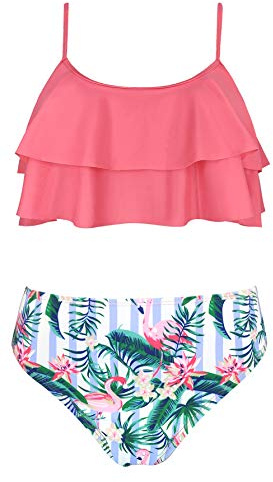 SHEKINI Imprimé Réglable Maillot de Bain Deux Pièces pour Filles Volants Top Bikini Mid Waist Bas de Maillot Bikini Filles