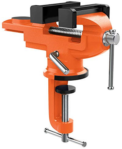 Nuovoware Tornillo de Banco de Trabajo, 70mm Tornillo de Sujeción Pesada Universal de Precisión con 360° Base Giratoria, Abrazadera de Banco para Carpintería Metalurgia Conducto de Corte - Naranja