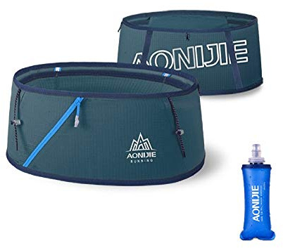 AONIJIE Hydration springa bälte midjeförpackning resa pengar väska spår maraton gym träning fitness mobiltelefonhållare med 250 ml vattenflaska (blå 250 ml, M/L)