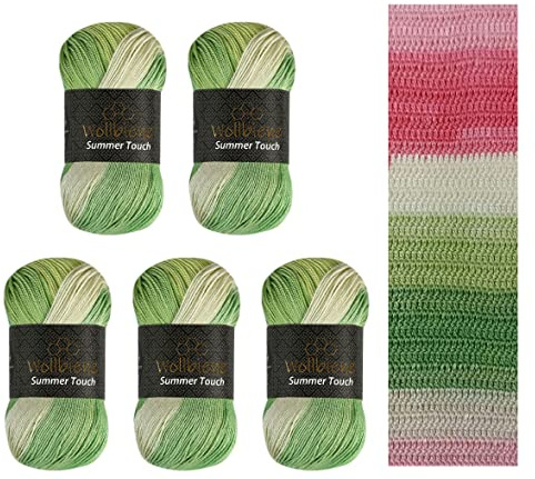 Wollbiene Summer Touch Batik 5 ovillos de 100 gramos, multicolor degradado, 500 g, lana mercerizada, microfibra acrílica (502 verde coral)