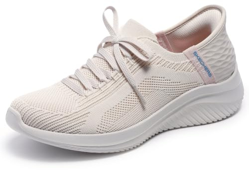 Skechers Womens Ultra Flex 3.0 Brilliant Path Sneaker, Natural Knit Periwinkle Trim, 5 UK Wide