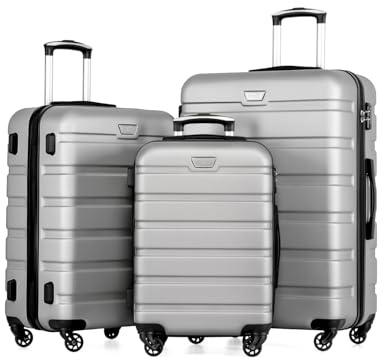COOLIFE 3 Piece Luggage Set for Family,ABS+PC, Lightweight Durable Suitcase | 3 pcs Set with 360° Rubber Spinner Wheels, YKK Zipper, Telescopic Handle, TSA Lock, ideal for Family Travel, Overseas Travel