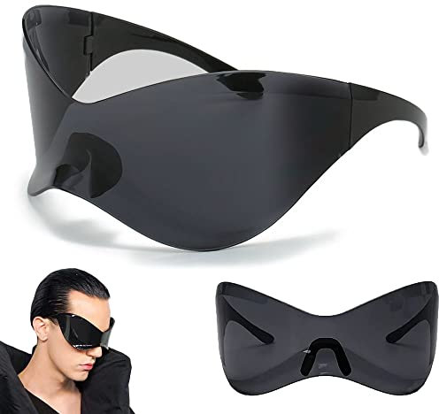 Mein HERZ Futuristische Sonnenbrille,Futuristische Brille,Sonnenbrillen im Wrap-Around-Stil,Neuheit Space Brille Alien Brille set Rollenspiel Brillen Set,Linse Kreative Kostüm Foto Requisiten