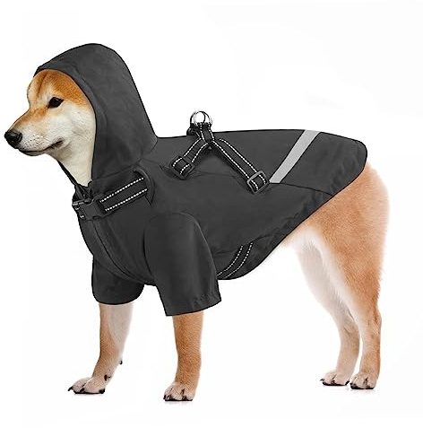 Dolahovy Impermeabile per Cani con Imbracatura, Cappotto Impermeabile Cane Poncho Regolabile per Cani Leggera Tuta Antipioggia con Colletto Giubbotto Riflettente per Cani di Piccola Taglia Media