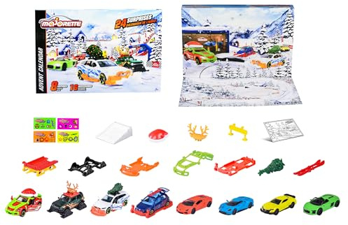 Majorette - Adventskalender - 24 fönster - 8 gjutna fordon inklusive 5 exklusiva - Tillbehör - Från 3 år - 212051026