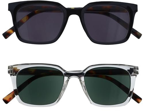 OPULIZE KOI Set di 2 Occhiali Da Lettura Con Lenti Da Sole - Lenti Colorate UV400 - Nero-Trasparente - Unisex - Cerniere a Molla - SS50-1C - +3.00