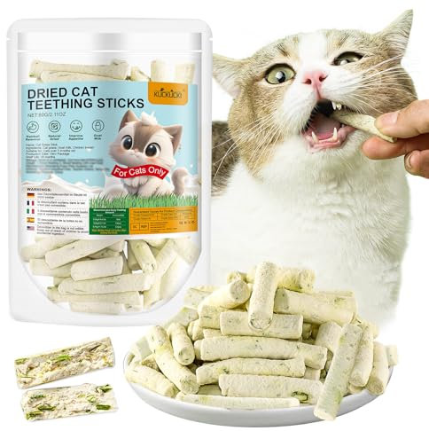 60g Cat Grass Teething Sticks With Goat Milk Favor - Edible Natural Dried Treats for Hairball Removal and Dental Care