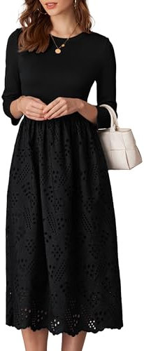 GRACE KARIN Evening Dress for Women UK Elegant Soft and Light Summer Long Dress with Pockets Round Collar Casual Maxi Dress S Black Size 10