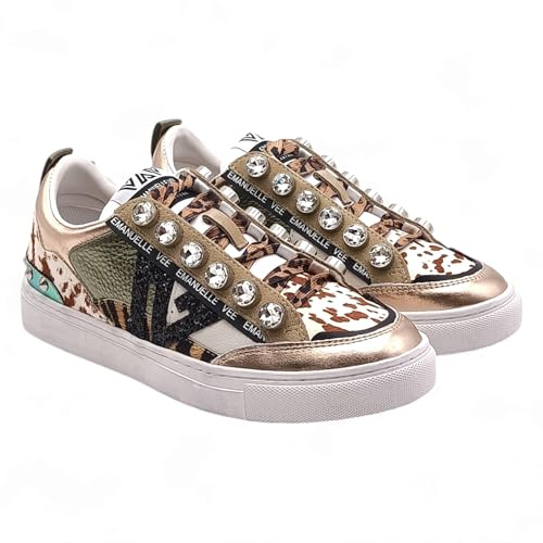 Scarpe donna sneaker Emanuélle Vee Olivia strass pelle lamb animalier multi D25EV08 442P-700-11-P122CBMUZ 36