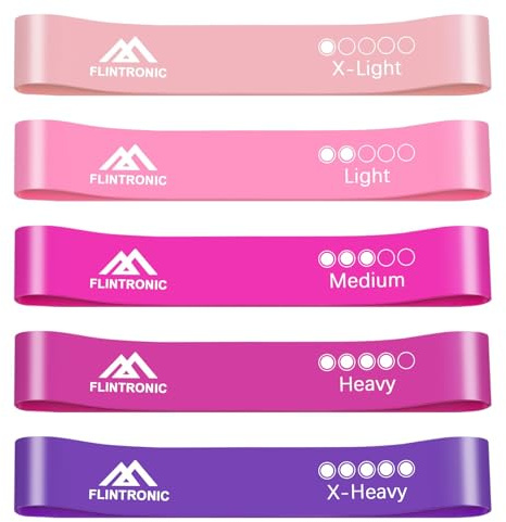 Flintronic Fasce per fitness, set da 5 pezzi, 100% lattice naturale, con 5 livelli, fascia da allenamento per fitness, resistenza alla formazione muscolare, pilates, yoga