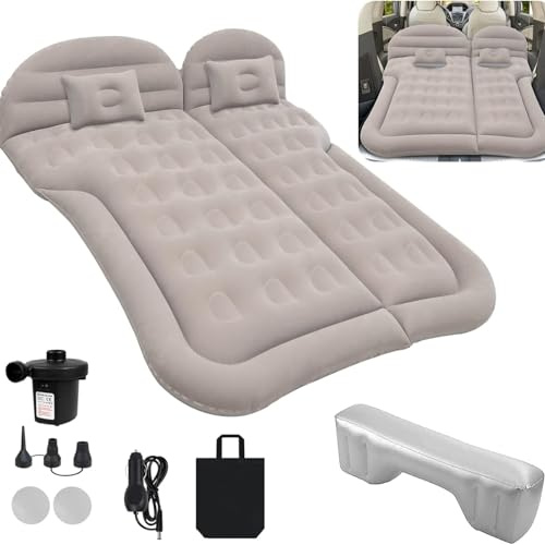 ARBGO Matelas gonflable pour voiture avec pompe à air et 2 oreillers, matelas d'air universel pour coffre et SUV, camping, voyages, extérieur, 175 cm x 130 cm, couleur gris
