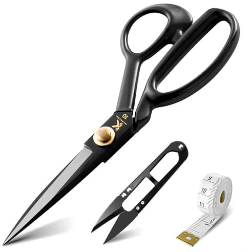 Stoffschere für Linkshänder – 10,5 Zoll (26,8 cm) galvanisierte Schere aus Kohlenstoffstahl, Schneiderschere zum Schneiden von Stoffen, Kleidung, Leder, Rohstoffen (schwarz)