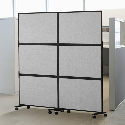 VEVOR Acoustic Room Divider, 2 Pack Office Partition Panel, Freestanding Office Divider Wall Partition Wall with Polyester & 45 Steel Cubicle Wall Reduce Noise and Visual Distractio, Light Gray