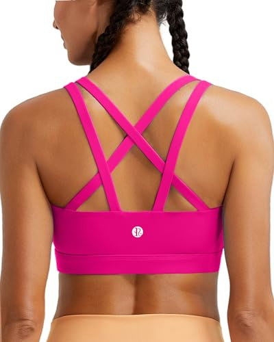 RUNNING GIRL Sports Bras for Women,Molded Cup Strappy Running High Support Sports Bras Workout Yoga Bra, Hot Pink, XL
