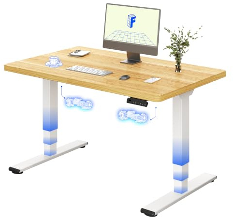 FLEXISPOT E5 Electric Standing Desk 2 Motors 3 Stage 120 * 60CM One Piece Desktop Height Adjustable Desk with Memory Smart Panel, Anti-collision System, White+Maple