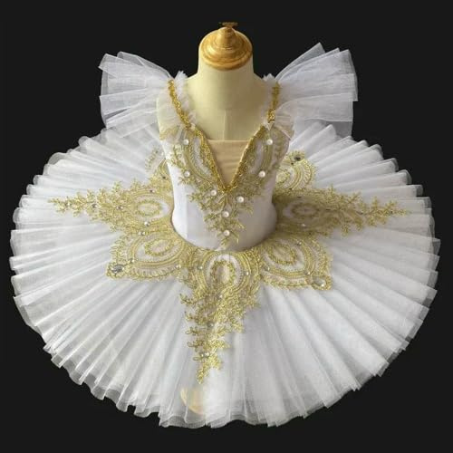 QXWD tutù di Balletto Professionale Blu e Bianco per Bambine, tutù Pancake, Abito da Festa per Ballerina, Costume da Ballo per Bambini