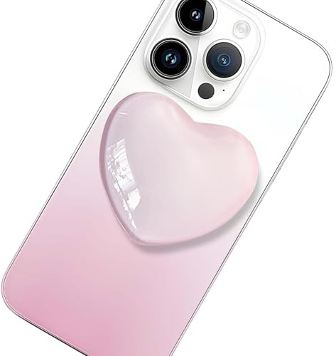 Mobiltelefon grepphållare infällbart kärlek hjärta handtag, hopfällbar hållare för flickor och kvinnor, mobiltelefon vackert hänge och tillbehör (rosa)