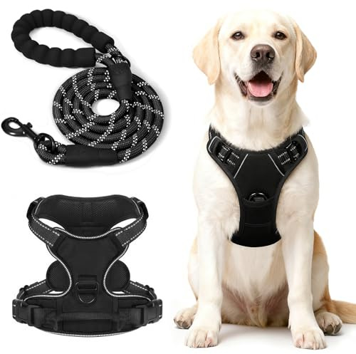 YGVQN Dog Towing Chaleco Strap con Correa, Transpirable y Ajustable Pastor Alemán Arnés, Reflectante para Seguridad Nocturna, Refuerzos Duraderos, Set Arnés para Senderismo y Paseos Seguros (L)