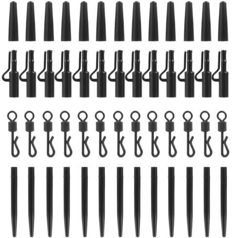 Kit Da 60 Pezzi Per La Pesca Alla Carpa - Clip Di Piombo, Manicotti Anti-Groviglio, Girelle A Cambio Rapido E Gambi In Gomma, Accessori Completi Per Principianti E Pescatori Esperti (Nero)