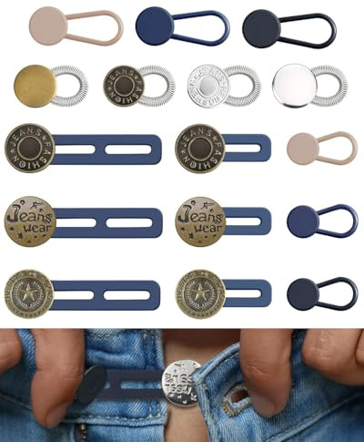 JUKOTA 16 Piezas de Extensor de Botón para Jeans - Extensores de Cintura Flexibles - Expansión Instantánea de la Cintura para Hombres y Mujeres - de JUKOTA