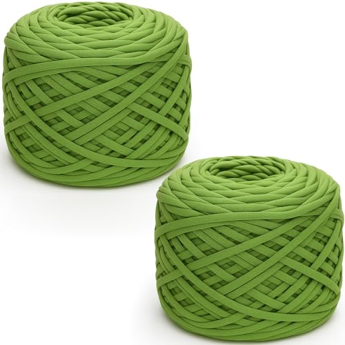 Hilo grueso de 285 g x 2 para ganchillo, tejido elástico de ganchillo de 2 cm de ancho, hilo de punto a mano para cojín de ganchillo, muñeca, cesta, bolsa y manta (verde oscuro)