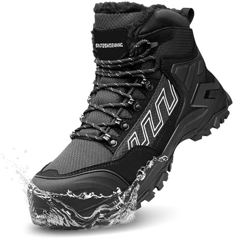 KOIFISH Winter Safety Boots Men Composite Toe Work Boots Waterproof Non Slip Safety Trainers Anti Static Construction Boots Black