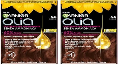 Garnier Olia Haarfarbe, permanente Haarfarbe, ohne Ammoniak, mit Blütenölen natürlichen Ursprungs, vegane Formel, Mahagoni (Packung mit 2)