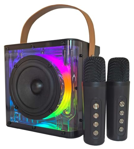 Máquina de karaoke con 2 micrófonos, sistema PA portátil con micrófonos inalámbricos, altavoz Bluetooth para fiestas para adultos y niños