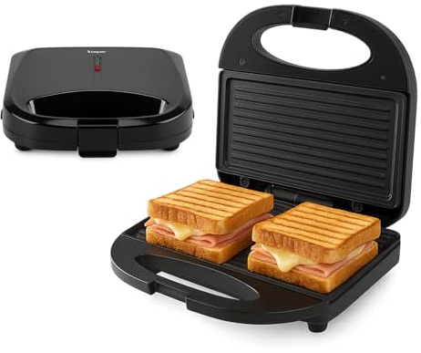 BEPER P101TOS011 Tostiera Elettrica 750W con Piastre Antiaderenti 21x11,5 cm, Piastra per Toast e Panini, Facile da pulire, BPA e PFOS Free, Manico termoisolante