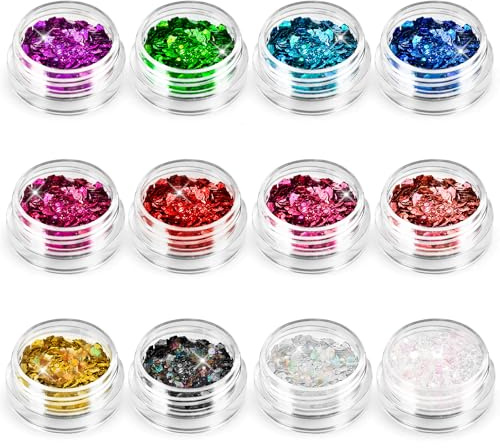 MOXYOY 12 Colour Face Glitter, Chunky Sequins and Fine Glitter Mix Set, Holographic Glitter for Eye Body, Festival Makeup, Nail Art, DIY Art and Resin Decor