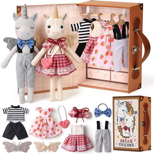 Peluche Licorne à Habiller Set, 36cm Licorne Jouet Cadeau Fille 3-8 Ans