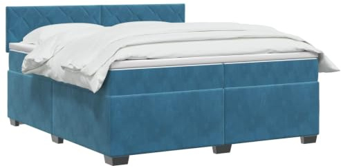 vidaXL Lit boxspring avec Matelas Bleu foncé 200 x 200 cm Velours, Chambre contemporaine, Cadre de lit Moderne, tête de lit Ajustable, Matelas Medium Ferme en Velours