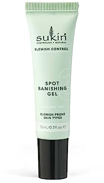 Sukin Blemish Control Spot Banishing Gel 15ml - with Tea Tree; cruelty free & vegan friendly - fights impurities and spots to help appearance of acne skin.