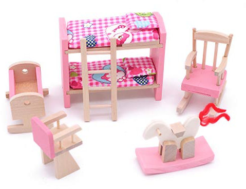 POFET Entzückende hölzerne Puppenhausmöbel Kinderzimmer-Set Spielzeug Puppenhausmöbel Holzspielzeug Kinderzimmer-Set