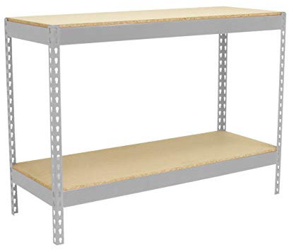 Simon Rack Banco de Trabajo Taller, Mesa de Trabajo Taller, Carga Máxima 400 kg, 900x1200x600 mm, Bricolaje, 2 Alturas, Galva/Madera - BT-BASIC